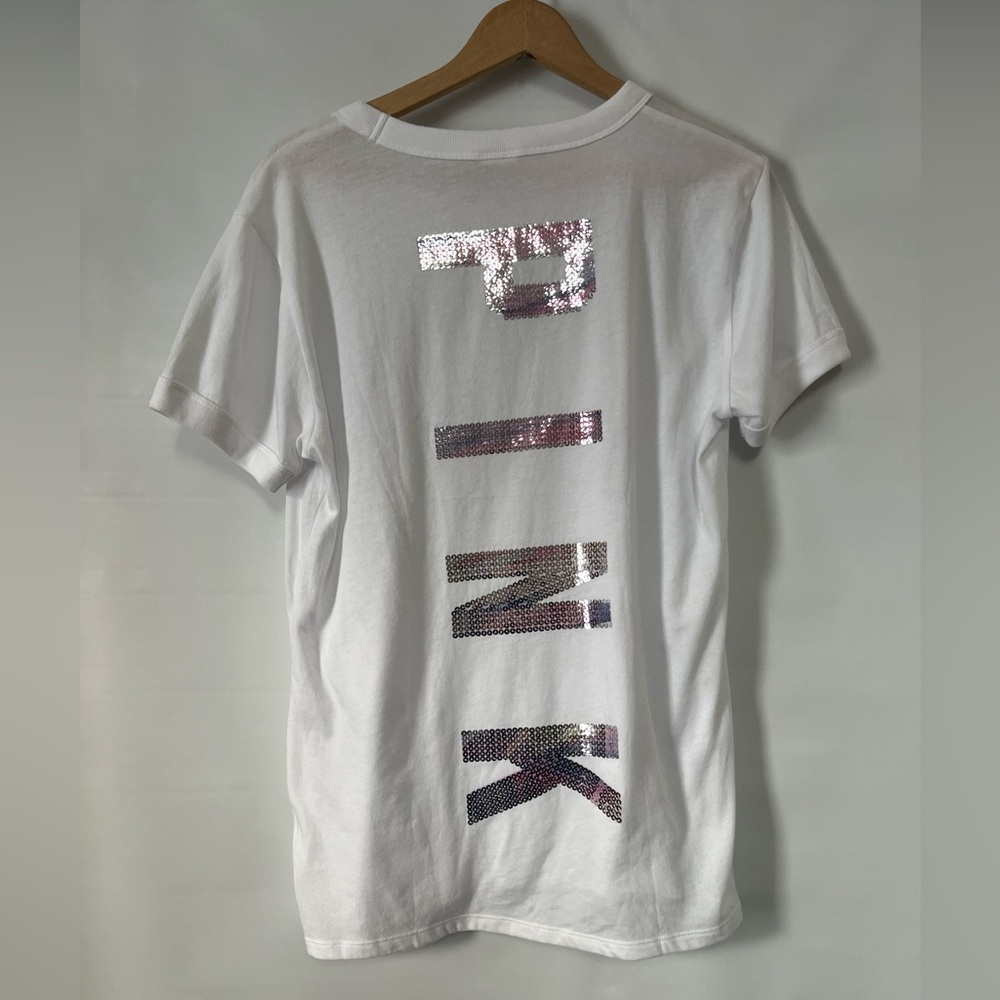 Victoria’s Secret  PINK Vintage Bling Tee Size Lg Irredescent Letters NWOT - Picture 3 of 14